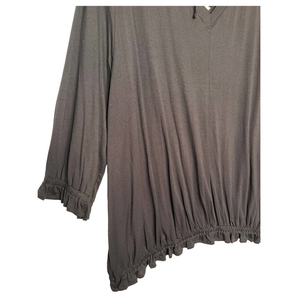 Lane Bryant Top Womens 22 24 V Neck Long Sleeve Cinched Bottom Tie Back Black - Picture 10 of 12